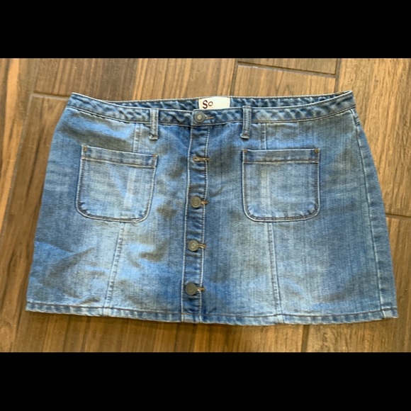 Juniors Button Fly Jean Skirt - Picture 1 of 4